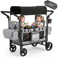 Sekey Bollerwagen für Kinder zum Sitzen, Bollerwagen Faltbar Kinderwagen für 2 Kinder, Duo Schiebegriff Kinderwagen mit 2 integrierten 5-Punkt-Gurtsystem