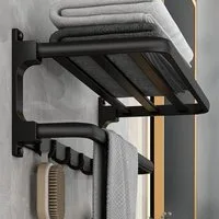 LuxusKollektion Handtuchregal Handtuchhalter schwarz matt selbstklebend Wandmontage 5 Haken 58cm