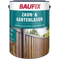 Baufix Holzschutzlasur Zaun & Gartenlasur seidenglänzend, 5 Liter für ca. 50 m², Holzlasur für innen & außen, Verkleidungen, Carports & Fachwerk