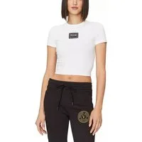 Versace Jeans Couture Crop-Top Retro T-Shirt Slim Fit Kontrastfarbenes Logo-Patch, hochwertige Verarbeitung