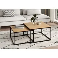 Home Collective Couchtisch 2er Set Beistelltisch Wohnzimmertisch modern rund und quadratisch (ideal als Büro Ablagetisch oder als Wohnzimmer Deko, Quadratisch Set 2 in 1), hochwertiges Design mit Metallgestell, stabile Tischplatte, eiche hell