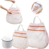 HEYHIPPO Wäschesack 3er Set Wäschesack mit Reißverschluss – doppellagig, für BH, Socken (Set, Wäscheschutzbeutel – Größen S/M/L, doppellagig, für Schonwäsche, weiß), Waschmaschinen-Beutel – wiederverwendbare Netzsäcke für Kleidung