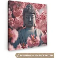 OneMillionCanvasses® Leinwandbild Buddha - Bild - Sakura - Buddha - Kirschblüte, Fotodruck (1 St), Wandbild, Deko Schlafzimmer Wohnzimmer Flur 20x20 cm