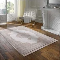 TaraCarpet Teppich Palazzo Royal Vintage Medaillon, rechteckig, Höhe: 6 mm, Vintage Seiden Optik grau Wohnzimmer Schlafzimmer Esszimmer 67x105