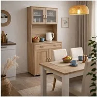 HTI-Living Hochschrank Küchenbuffet mit Glasteil Sonoma Blanca (Stück, 1-St., 1 Schrank) Küchenschrank Hochschrank