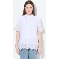 Ulla Popken Hemdbluse Shirtbluse Palmen Hemdkragen Halbarm Biobaumwolle