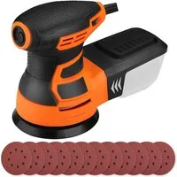 DOVAMAN Exzenterschleifer 125 mm, 350W, 6 variable Geschwindigkeit, 12 Schleifscheiben, max. 13000 U/min, mit Kabel, Ergonomischer Griff