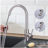 HOMELIVE Spültischarmatur Wasserhahn Küche ausziehbar Küchenarmatur mit 2 Strahlarten (1-St., kaltem und heißem Wasser Wasserhahn) Einhandmischer küchearmatur,Gebürstet
