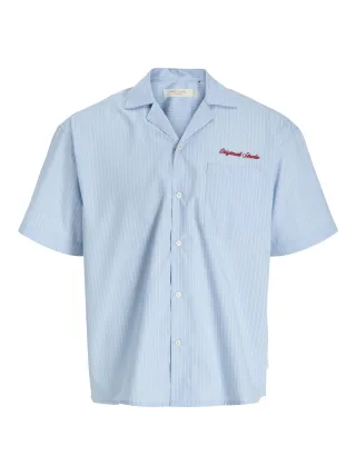 JACK&JONES - JORMENTON POPLIN STRIPE RESORT SHIRT SS Cashmere Blue - Gr. - L