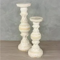 Oriental Galerie Dekofigur 2er Kerzenständer Set aus Indonesien Holz Mittel und Klein Model 1 (1 St)