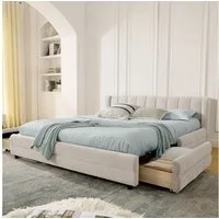 MODFU Polsterbett Praktisches Bett mit umfassendem Stauraum-System,Schubladen (Packung, 1-tlg., 140x200 cm, seitliche Aufbewahrungsfächer & Ladestation), für mehr Ordnung und Komfort in jedem Schlafraum(ohne Matratze)