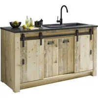 Home affaire Spülenschrank Sherwood Breite 161 cm, Scheunentorbeschlag und Apothekergriffe aus Metall