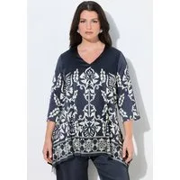 Ulla Popken Tunika Bluse Zipfelsaum A-Linie V-Ausschnitt 3/4-Arm