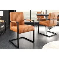 riess-ambiente Freischwinger BIG ASTON vintage cognac – Echtleder, Taschenfederkern, Metall (Einzelartikel, 1 St), inkl. Armlehne für hohen Sitzkomfort – ideal für Dein Loft-Esszimmer