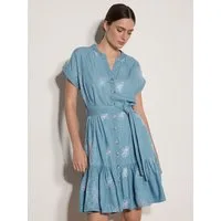 Apricot Minikleid Mini-Kleid aus Denim mit Häkeldetails Stickerei