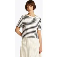Tommy Hilfiger Rundhalsshirt REG STRIPE GOLD BTN C-NK SS mit goldfarbenem Knopf