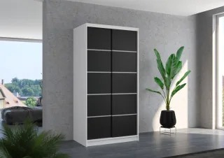 Schiebetürenschrank Schrank Nr.130 in Weiß- Schwarz matt 100x200x58 cm