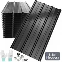 Mondeer Wellplatte Dachplatten(14-tlg), 0,25 mm, (14-St., inkl. 100 Schrauben), Trapezblech-Set, 8,3 m² Abdeckfläche, 105*57cm, Dunkelgrau