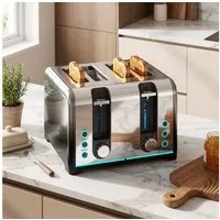 HOMCOM Toaster selbstzentrierende Schlitze, 4 kurze Schlitze, für 4 Scheiben, 1860 W, 4 Schlitze, 7 Bräunungsstufen, Auftauen, Aufwärmen, Auto-Abschaltung