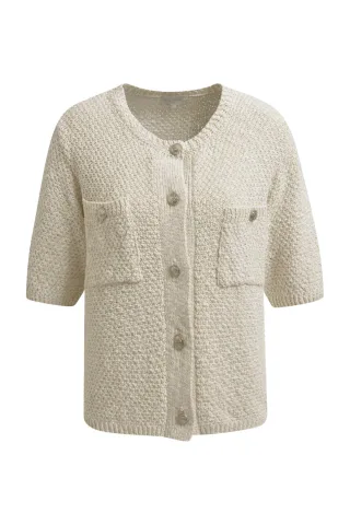 Milano Italy - Cardigan w roundneck, placket at cf, chest pockets + 1/2 sleeves offwhite - Gr. - L
