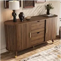 REDOM Sideboard 140x79,5x40 cm mit vertikaler Maserung (Packung, 1 St., Abgerundeter Eckschrank fürs Wohnzimmer), Zwei Schiebetüren & Schubladen, Massivholzbeine