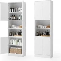 Bealife Hochschrank Badschrank mit 4 Türen und 2 offene Fächer, 57x30x190cm