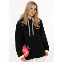 Zwillingsherz Hoodie "Always Happy" Smiley aus Frottee, Neon-Details, Kapuze, Langarm