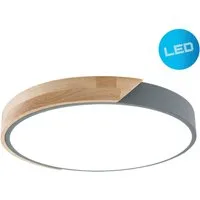 näve LED Deckenleuchte Borneo, LED fest integriert, Warmweiß, rund, LED, Rand teils grau/teils Eichenholz, Lichtfarbe warmweiß