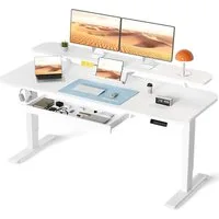 COMHOMA Schreibtisch Höhenverstellbarer Schreibtisch Elektrischer, 120x60cm elektrischer, mit Schubladen, Monitorständer, Tablet-Ständer und Mauspad