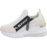 Ital-Design Damen Low-Top Freizeit Sneaker Keilabsatz/Wedge Sneakers Low in Beige