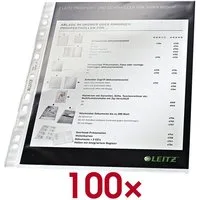 LEITZ Prospekthülle 4770, 100 Stück, glasklar, Format A4, Multilochung, oben offen