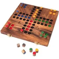 LOGOPLAY Spiel Ludo Gr. L, Gesellschaftsspiel, Ludo L Klappbar mit goldenem Metallverschluss Klassiker aus Holz für