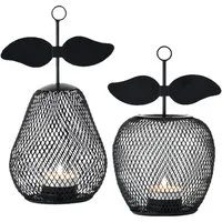 Marrakesch Orient & Mediterran Interior Teelichthalter 2er Set Moderner Teelichthalter Manzana und Pear edel in Schwarz 23 cm (2 St), Handarbeit