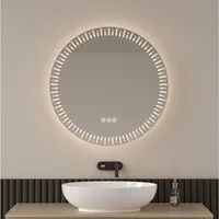 EMKE Badspiegel mit Beleuchtung und Antibeschlage Lichtspiegel LED Dimmbar Wandspiegel (Meisterglanz Serie, φ50~80cm), mit Touch-Schalter und Memory, Warmweiß/Kaltweiß/Neutral Licht