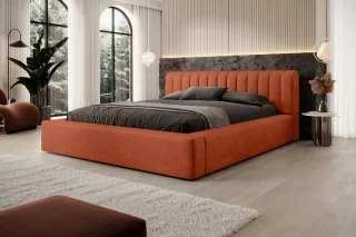 Polsterbett Doppelbett PEORIA Komplettset 140x200cm in Stoff Macau Rostbraun