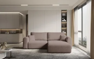 Ecksofa Sofa FLAVIO mit Schlaffunktion Stoff Abriamo Altrosa Ottomane Rechts