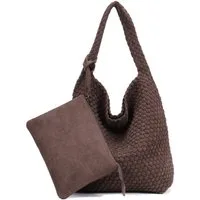MIRROSI Shopper Damen Schultertasche Handgeflochten Wildleder-Optik (ca.36x14x31cm), große Hobo Bag mit Innentasche
