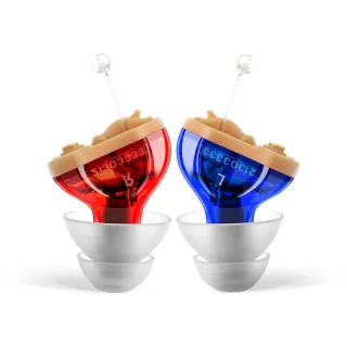 Red & Blue Mini Noise Canceling Hearing Earbuds In-Canal Earphones Headset Sound Amplifier