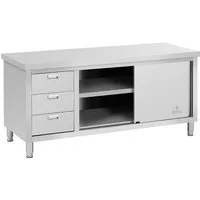 Royal Catering Arbeitstisch 180 x 70 cm Arbeitsschrank Edelstahltisch Schiebetüren 3 Schubladen