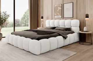 Polsterbett Bett AURELIA 140x200cm in Stoff Ascot Weiß / Speed