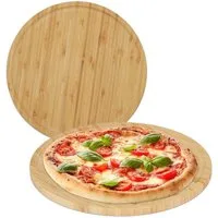 relaxdays Pizzateller Bambus Pizzateller im 2er Set
