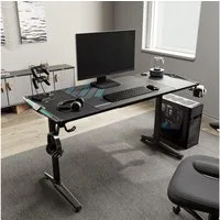EE EUREKA ERGONOMIC Gamingtisch Computertisch mit LED PC Schreibtisch Ergonomischer Schwarz (1-St., Gaming Tisch mit Kabelmanagement, Getränkehalter und Kopfhörerhalter), Höhenverstellbarer Fuß (10mm) für Home Büro Office Zimmer