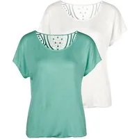 Vivance Kurzarmshirt mit sommerlicher Häkelspitze am Rücken (2er-Pack) aus luftigem Viskose-Stretch