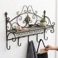 DanDiBo Wandgarderobe Wandregal Metall mit Ablage 60 cm Malege Kleiderhaken 12205 Garderobe, Vintage
