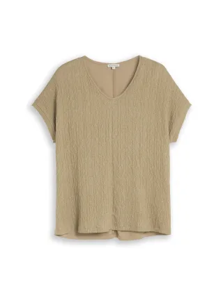 Tom Tailor - Plus Size - Loose Fit T-Shirt im Material-Mix silver olive - Gr. - 50