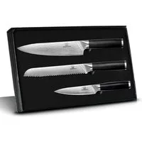 Küchenkompane Messer-Set Küchenkompane 3-tlg. Damast-Messerset Okami inkl. Chefmesser (3-tlg), 3-teiliges Set, 67 Lagen Damaststahl, 62 HRC, Edelstahlgriff