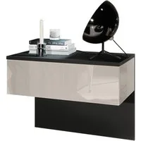 Vladon Nachttisch Sleep (Nachttischschrank, mit Schublade zur Wandmontage), Schwarz matt/Sandgrau Hochglanz (60 x 46 x 35 cm)