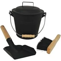 relaxdays Mülleimer Ascheeimer mit Feger & Schaufel, 4,5 Liter