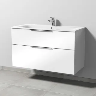 Sanipa 3way Waschtischunterbau zu Geberit Renova Plan Slim Waschtisch mit 2 Auszügen, Weiß-Glanz UF68878