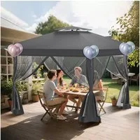 FIVMEN Pavillon Faltpavillon Gartenpavillon 3.6x3.6m, 3-Stufen Höhenverstellbar, mit 4 Seitenteilen, Zelt mit Moskitonetz & Doppeldach & Tragetasche